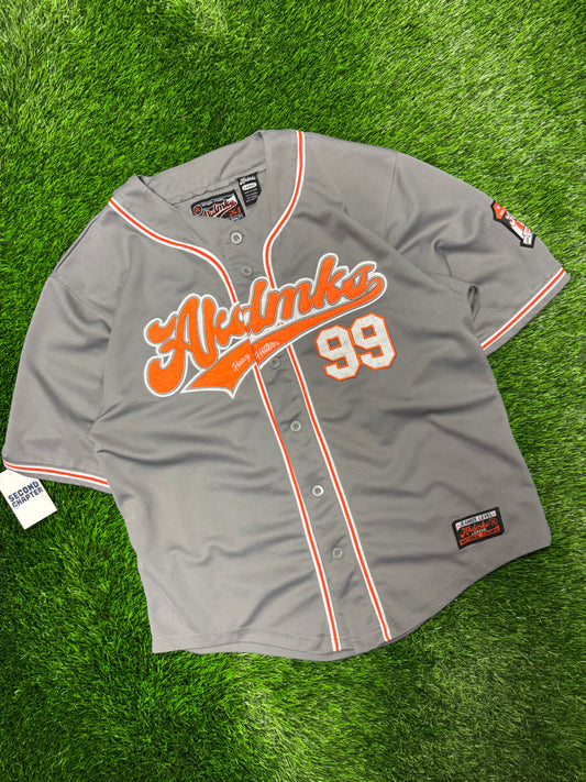 00s Akedemiks #99 Grey./Orange Baseball Jersey (L)