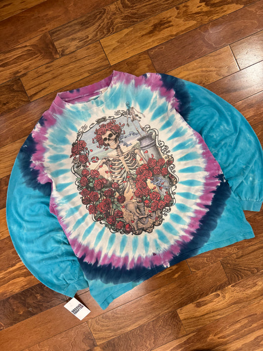 1995 Grateful Dead "Skeleton & Roses" Vintage Band Tie Dye Long Sleeve (XL)