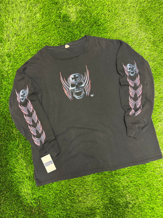 00s Live To Ride Vintage Biker Skulls Flame Long Sleeve Tee (XXXL)
