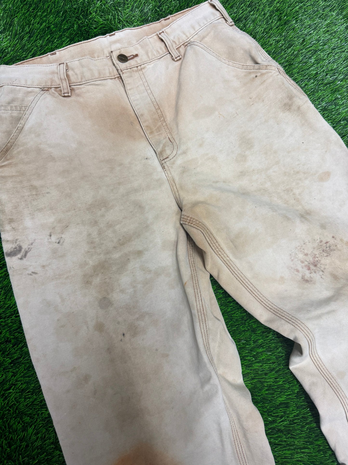 00s Vintage Carhartt Faded Tan Thrashed Pants (32 x 31)