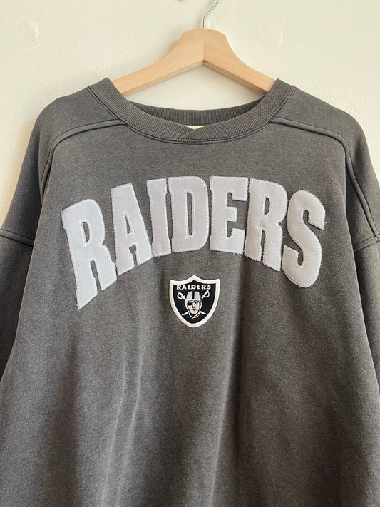 90s Oakland Raiders Starter Faded Spell Out NFL Crewneck (L)