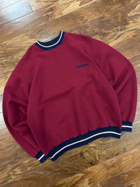 90s Wilson Tennis Spell Out Burgundy Crewneck (XL)