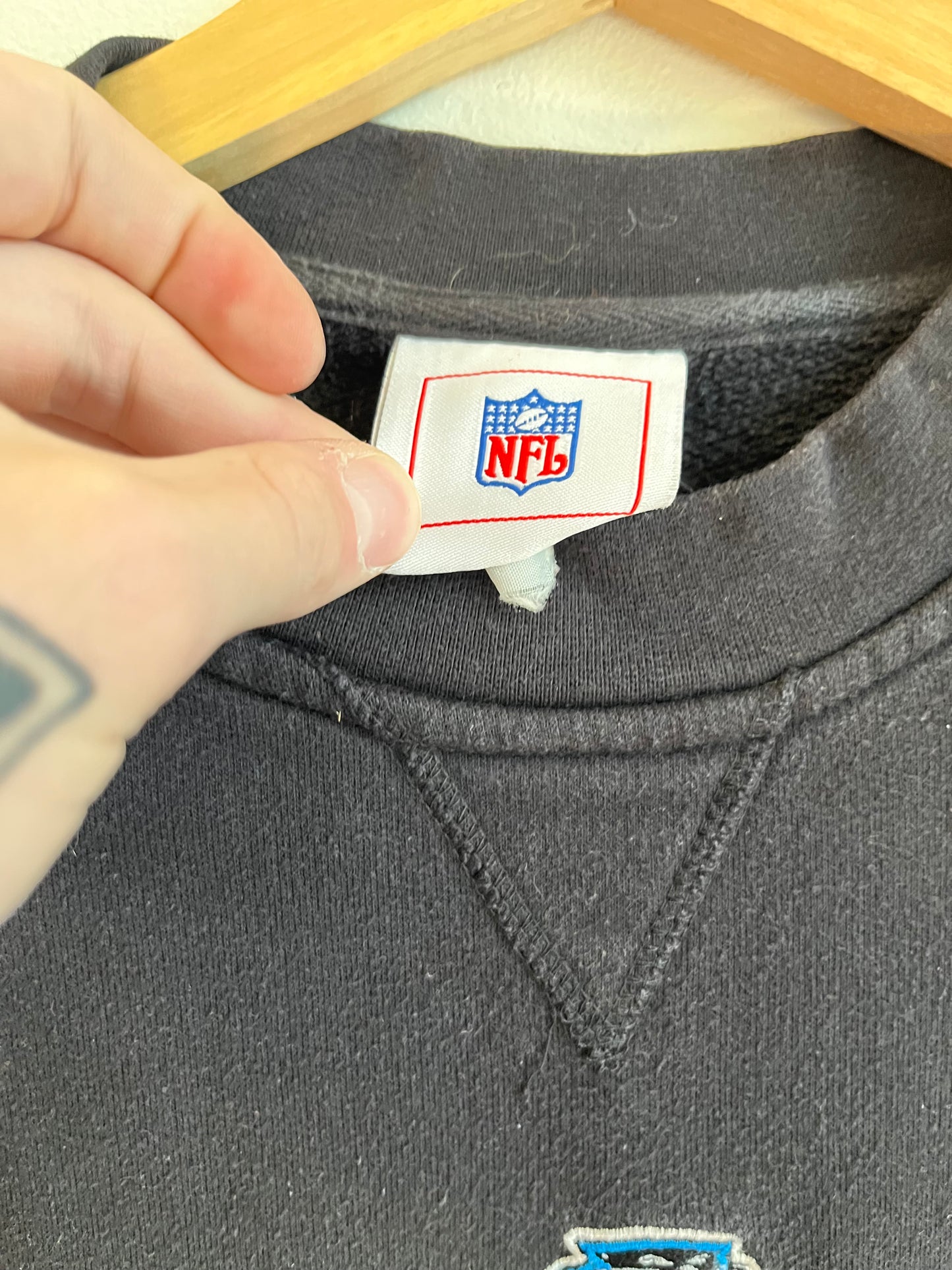 00s Carolina Panthers Cat Scratch Black Crewneck (L)