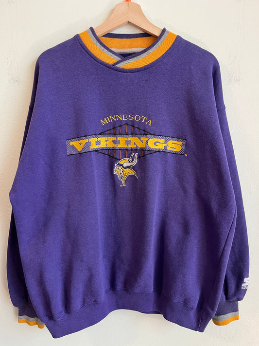 1990s Minnesota Vikings Embroidered Spell Out Starter Crewneck (L)