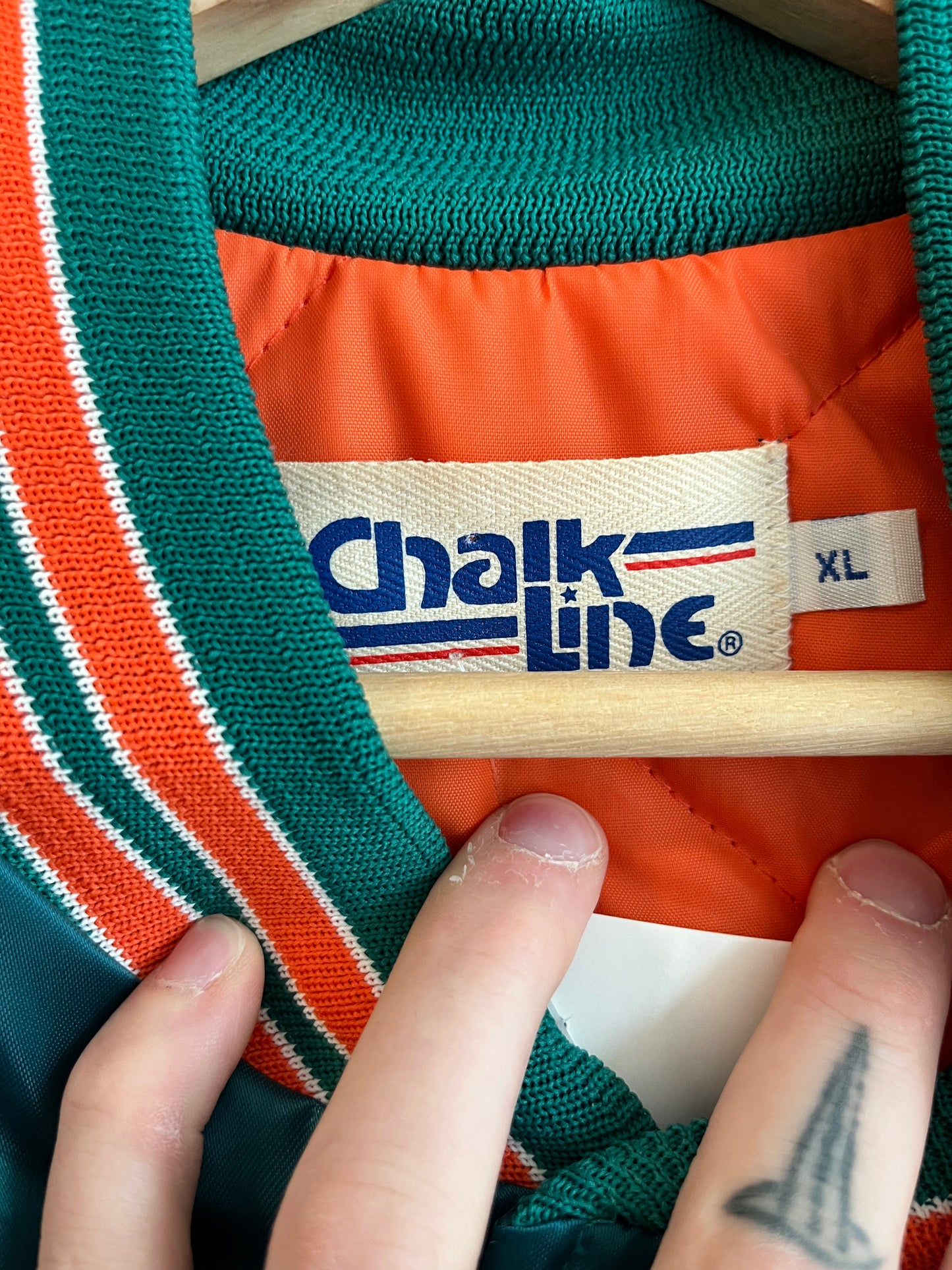 90s Miami Dolphins Chalk Line Teal Satin Jacket (XL)