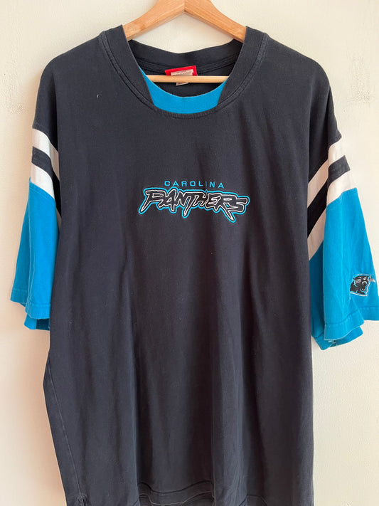 2005 Carolina Panthers Cat Scratch Striped Shirt (XL)