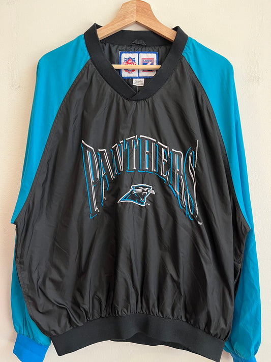 90s Carolina Panthers Embroidered Spell Out Logo 7 Two Toned Windbreaker (L)