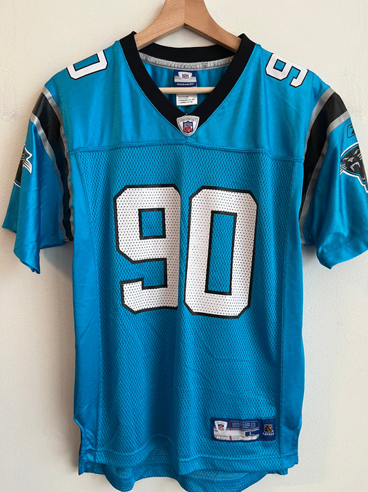 2000s Carolina Panthers Julius Peppers Electric Blue Jersey (Youth L)