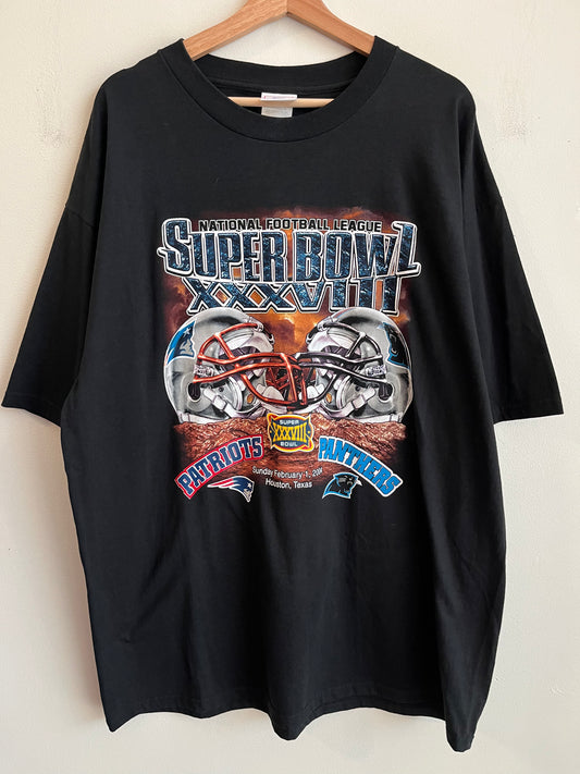 2004 Panthers v Patriots Black SB XXXVIII Tee (XL)