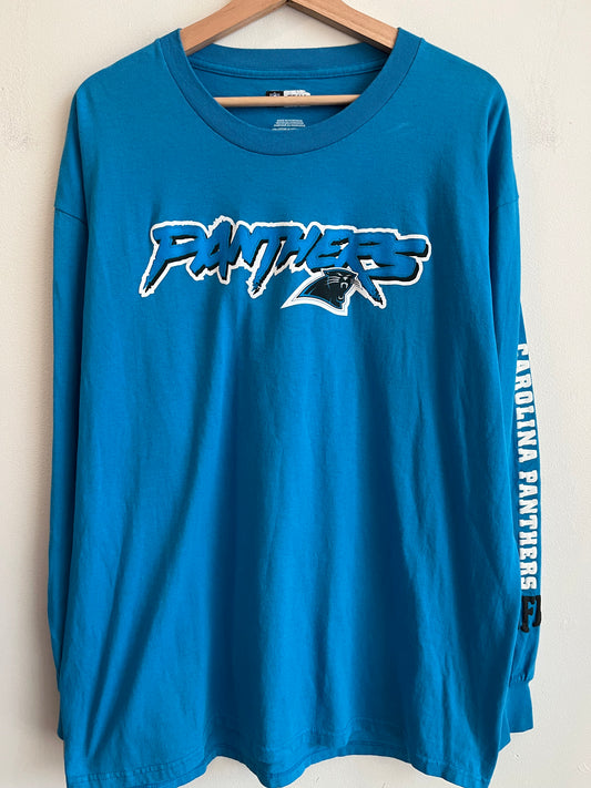 2010s Carolina Panthers Blue Cat Scratch Long Sleeve Shirt (XL)