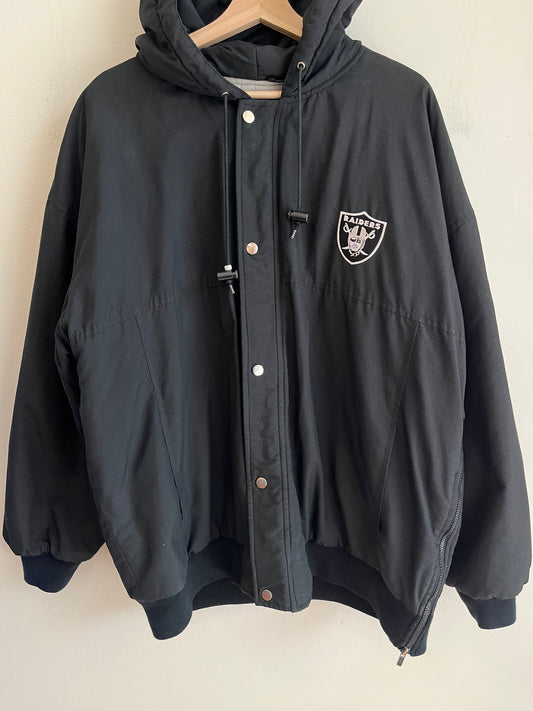 90s Oakland Raiders Black Starter Puffer Jacket (XL)