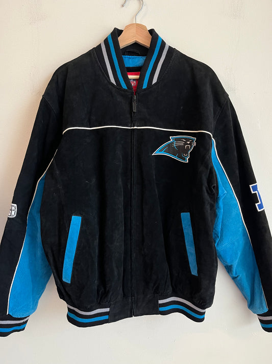 00s Carolina Panthers Cat Scratch Spell Out Seude Full Zip Jacket (L)