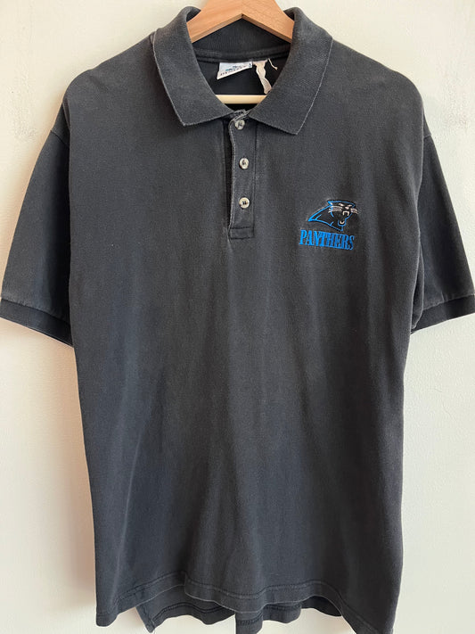 90s Carolina Panthers Essential Spell Out Polo Shirt (L)