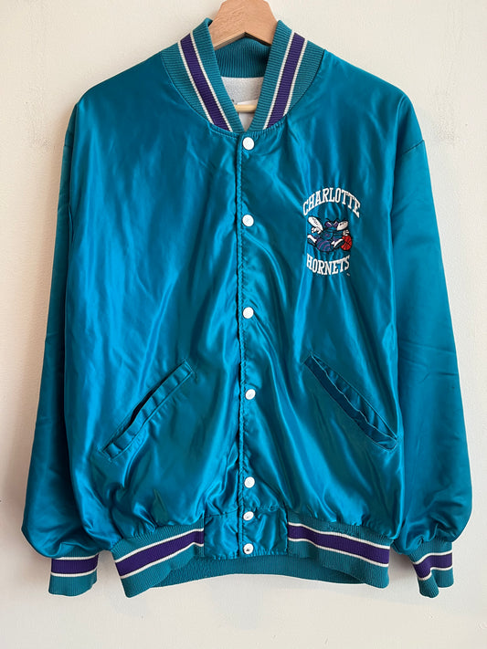 90s Charlotte Hornets DeLong Satin Spell Out Jacket (L)