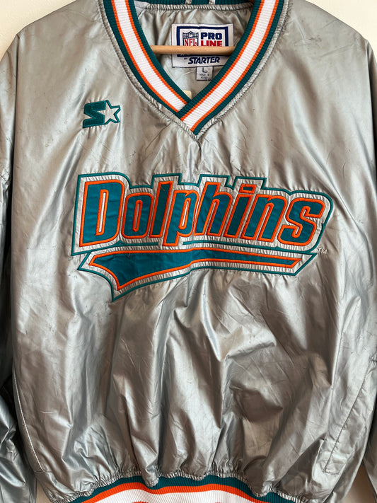 90s Miami Dolphins Deadstock Starter Silver Windbreaker (L)