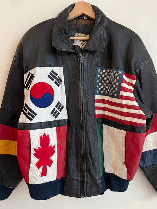 90s Phase 2 International Flags Leather Jacket (L)