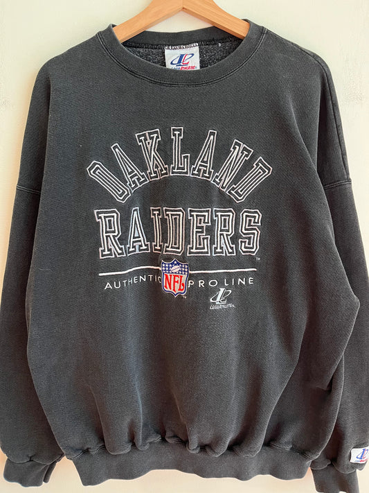 90s Oakland Raiders Logo Athletic Faded Embroidered Crewneck (XL)