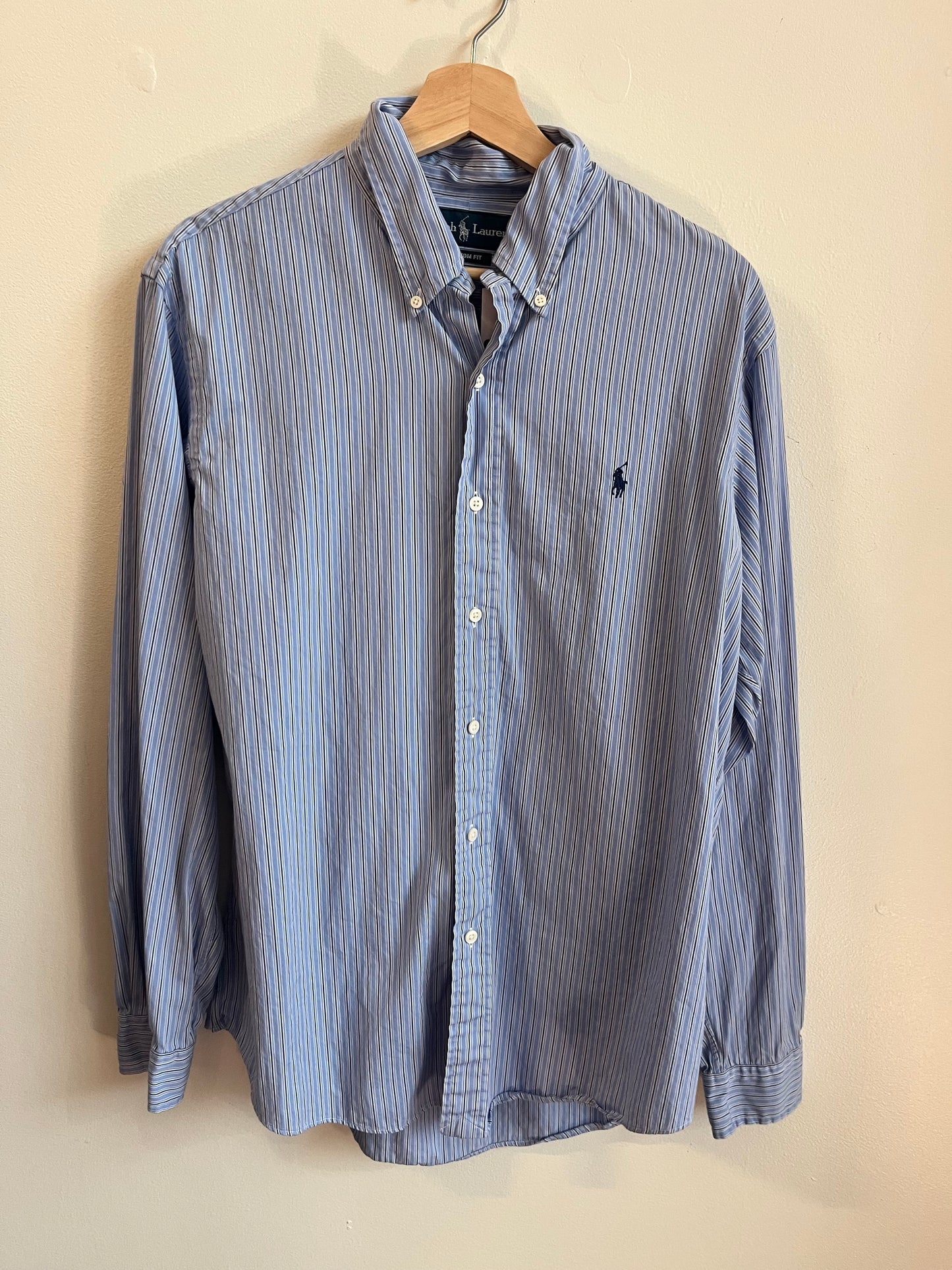 00s Polo Ralph Lauren Blue Striped Button Down Polo Shirt (L)