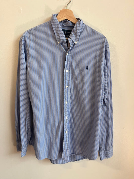00s Polo Ralph Lauren Blue Striped Button Down Polo Shirt (L)