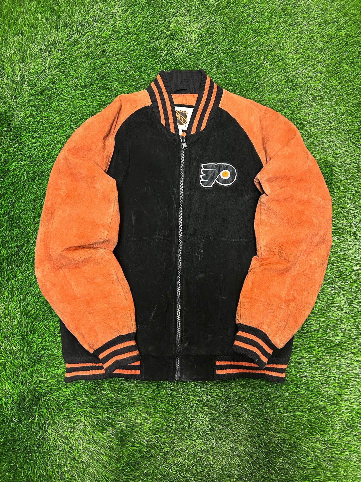 00s Philadelphia Flyers Vintage Suede Stained NHL Jacket (L)