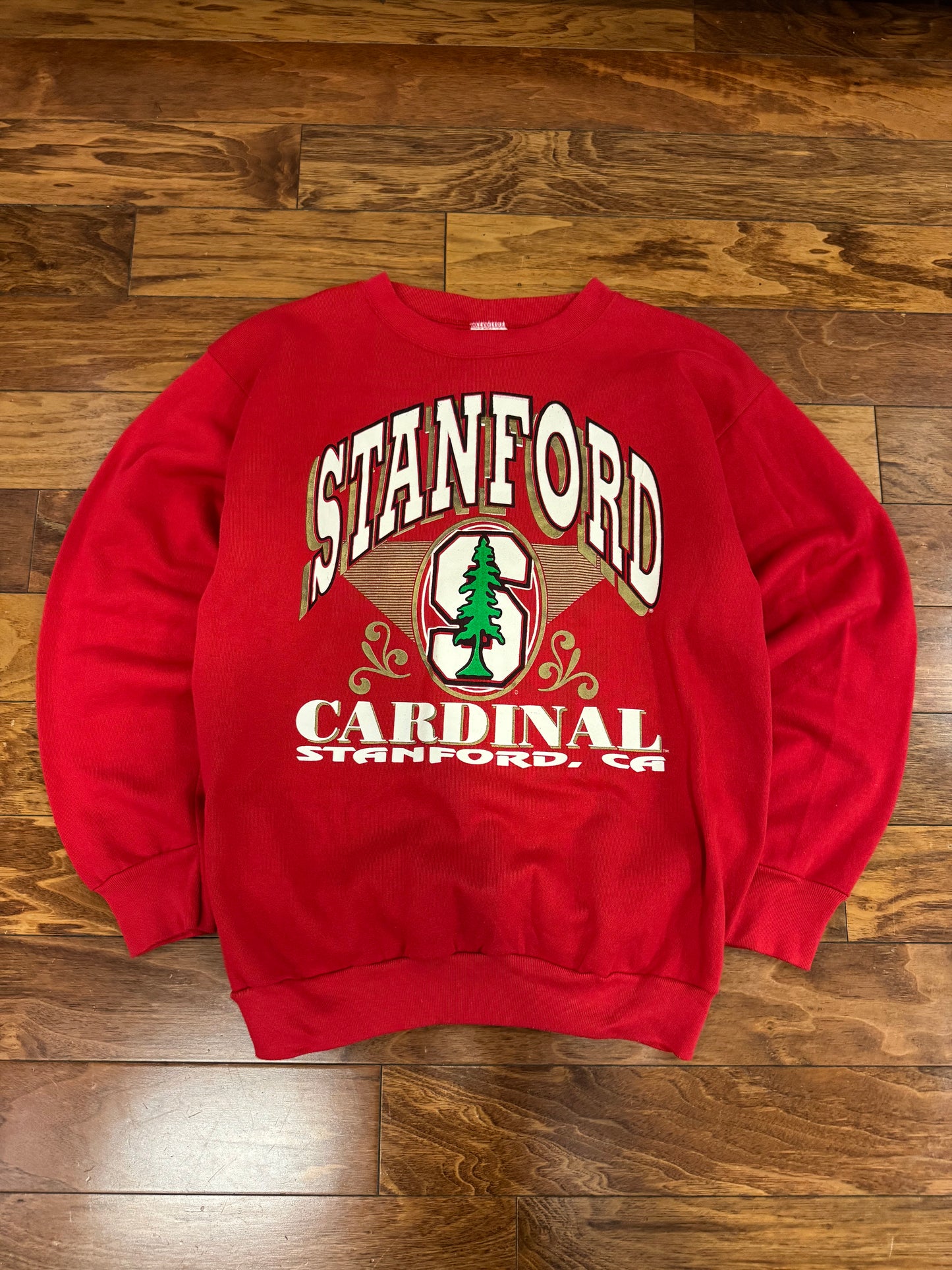 90s Stanford University Cardinal Spell Out Graphic Red Vintage Crewneck (XL)