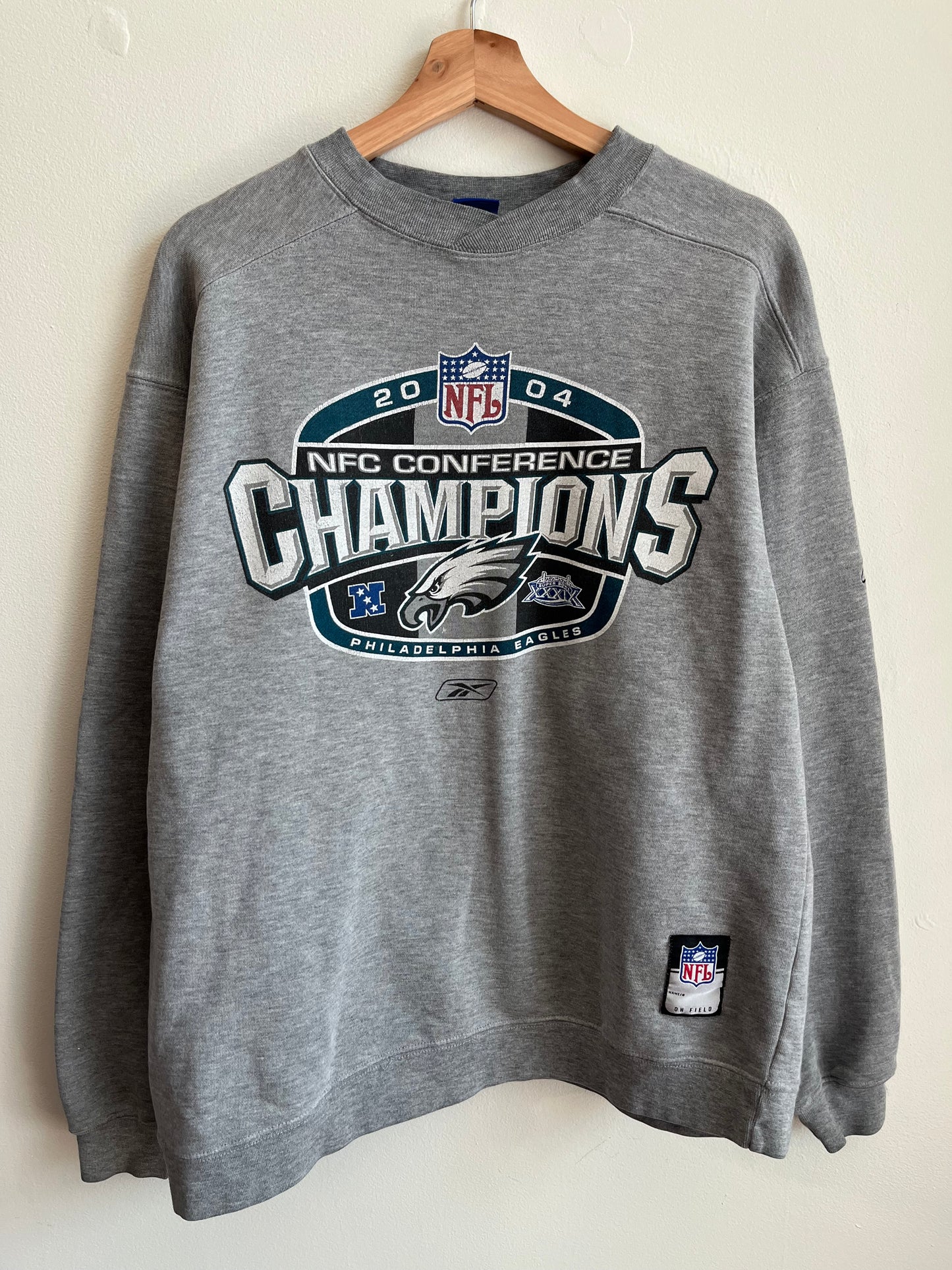 2004 Philadelphia Eagles Reebok NFL NFC Champions Grey Crewneck (M)