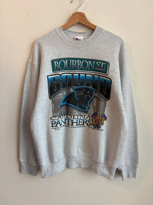 1996 Carolina Panthers Bourbon St Bound Grey Crewneck (L)