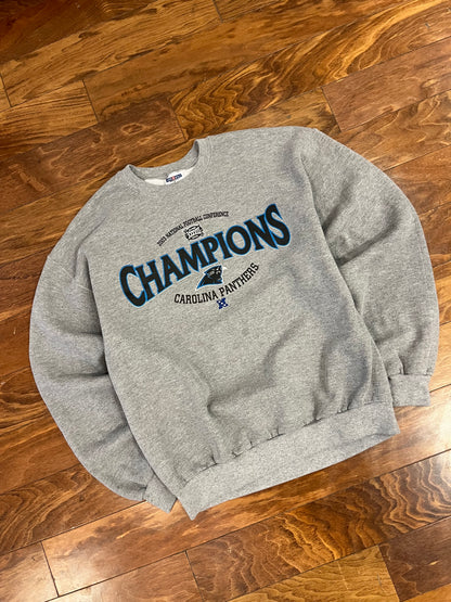 2003 Carolina Panthers Conference Champions Grey Crewneck (L)