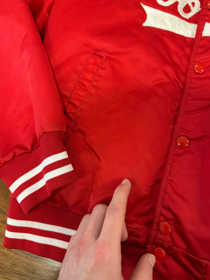 90s Brooklyn Script Red Vintage Satin Jacket (S)