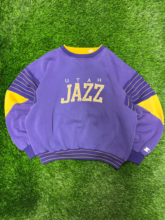 90s Utah Jazz Starter Purple Rare Starter Vintage Crewneck (XL)
