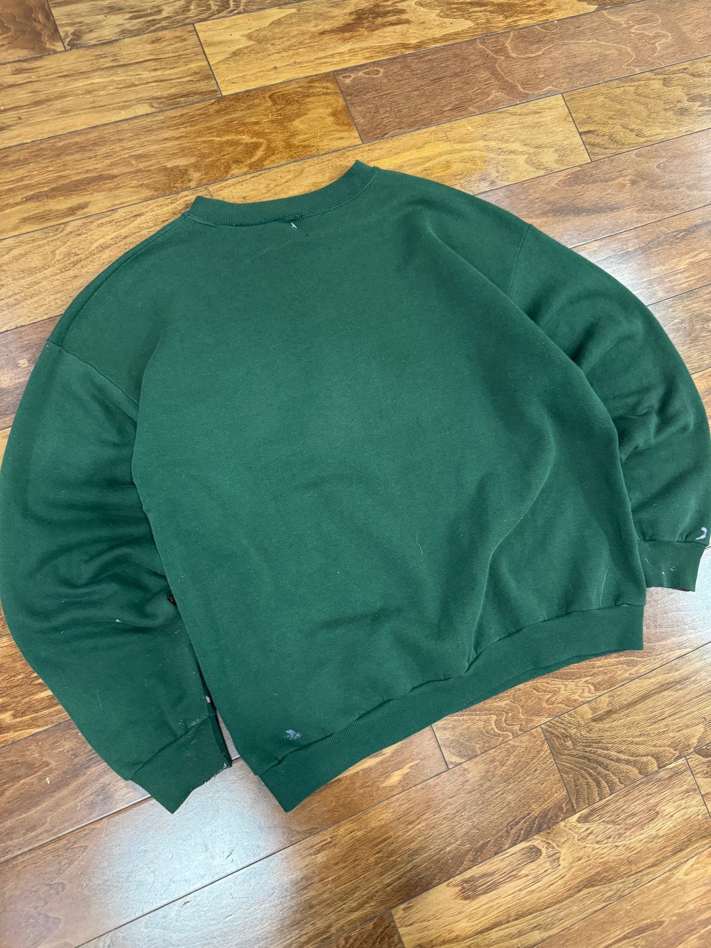 90s Harley Davidson Twin Faded Green Paint Splatter Crewneck (L)