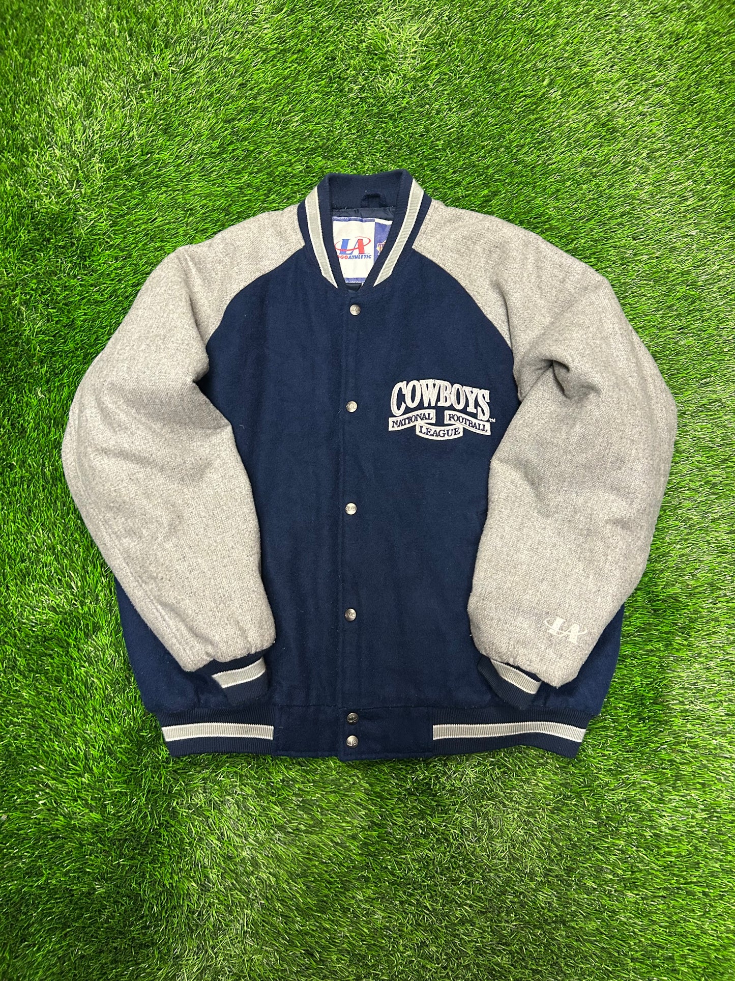 90s Dallas Cowboys Logo Athletic Two Tone Varsity Jacket (XL)