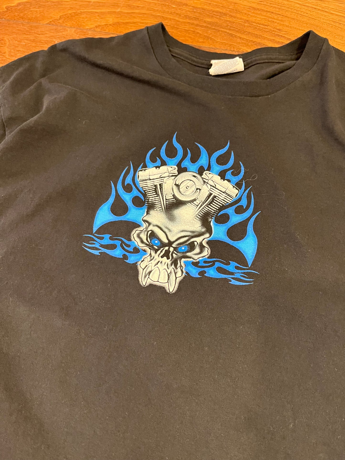 00s Johnny's Blue Flaming Skull Tee (XL)