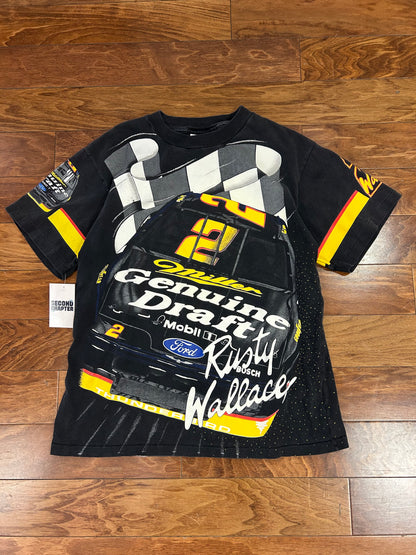 90s Miller Rusty Wallace Vintage Nascar AOP Tee (L)