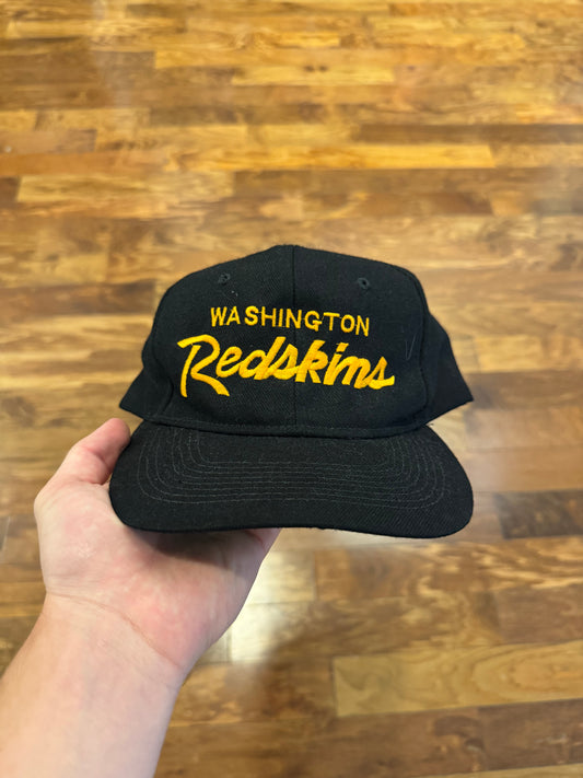 90s Washington Redskins Script Spell Out Black Hat (OS)