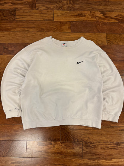 90s Nike Essential Swoosh White Vintage Crewneck (L)