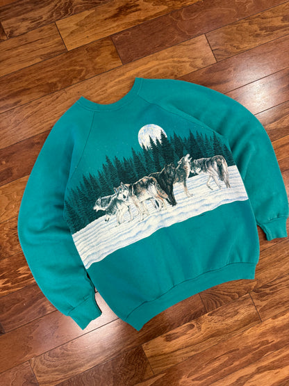 90s Wolves Wrap Around Nature Crewneck (XL)