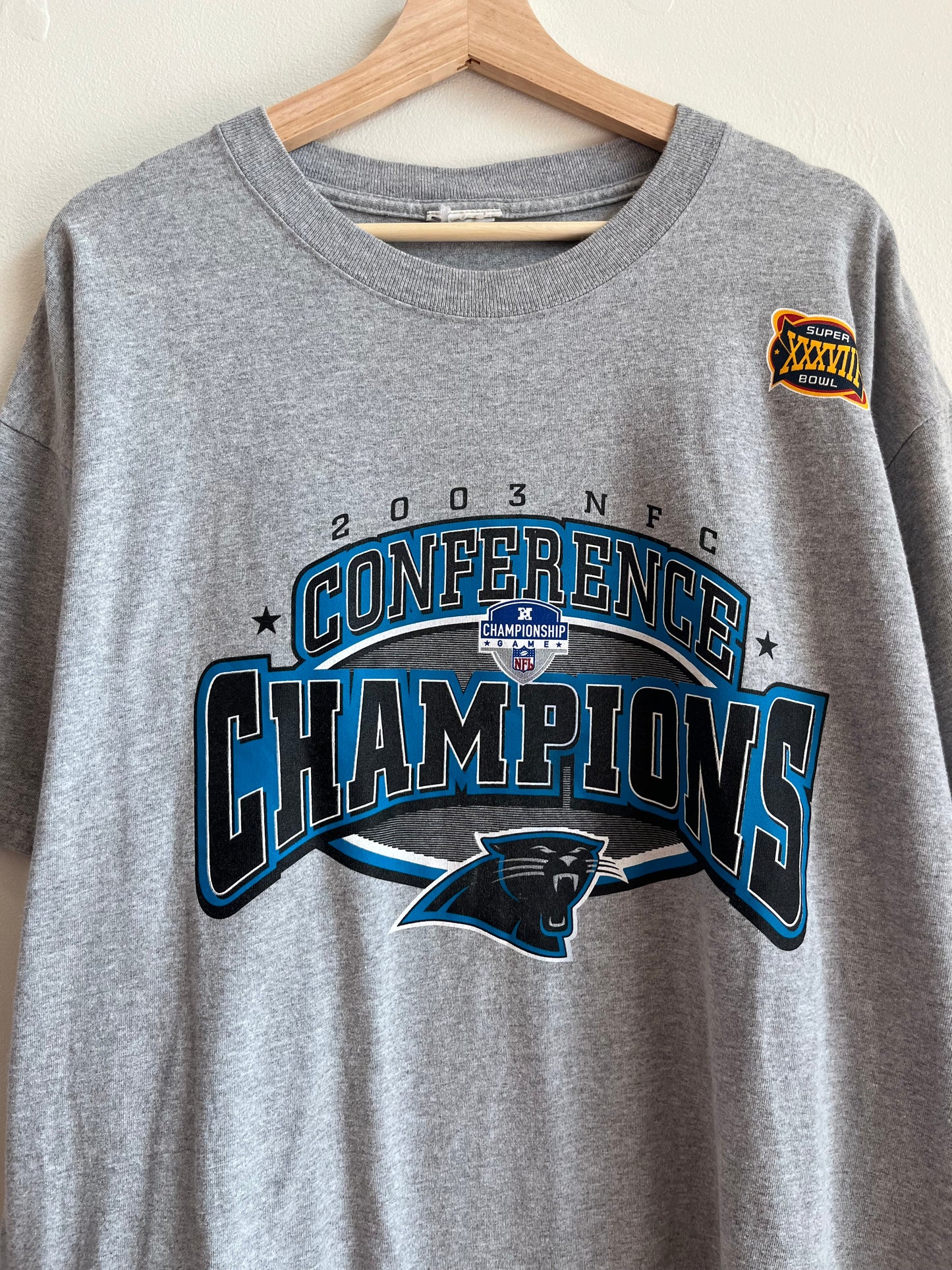 2003 Carolina Panthers Conference Champs Super Bowl Grey Tee (XL)