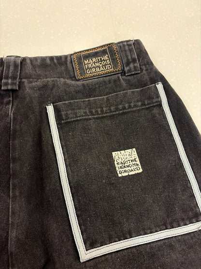00s Marithe Francois Girbaud Grey Strap Black Baggy Shorts (34)