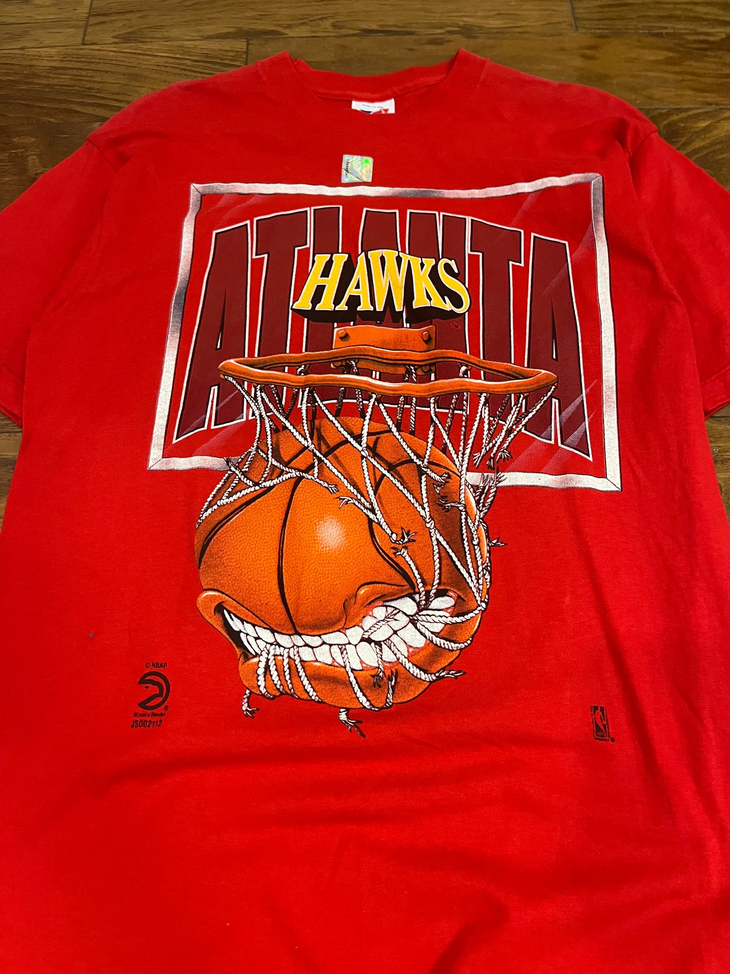90s Atlanta Hawks Big Graphic Basketball Net Vintage NBA Tee (L)
