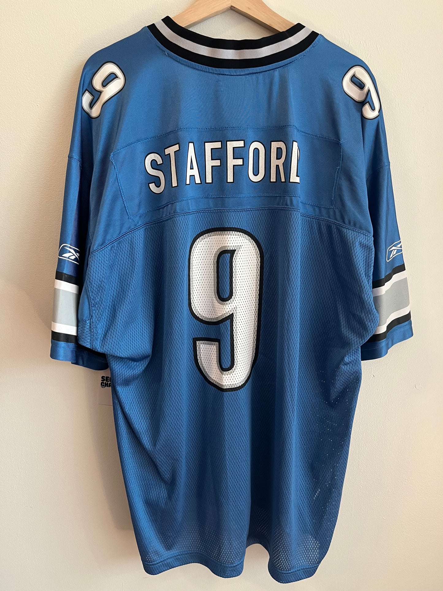00s Detroit Lions Matthew Stafford Reebok Blue Jersey (XL)