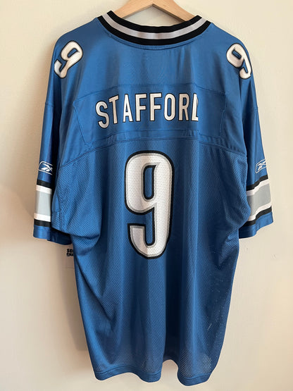 00s Detroit Lions Matthew Stafford Reebok Blue Jersey (XL)