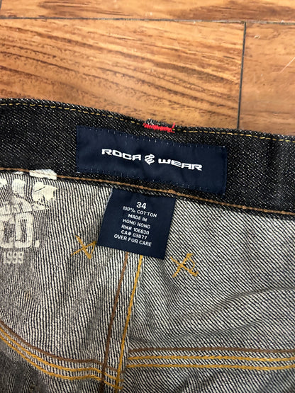 00s Rocawear Baggy Embroidered Black Jeans (34 x 34)