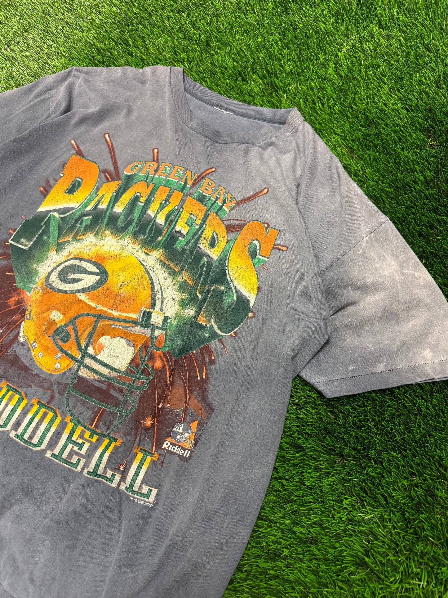 1997 Green bay Packers Riddell Thrashed Faded Tee (XL)