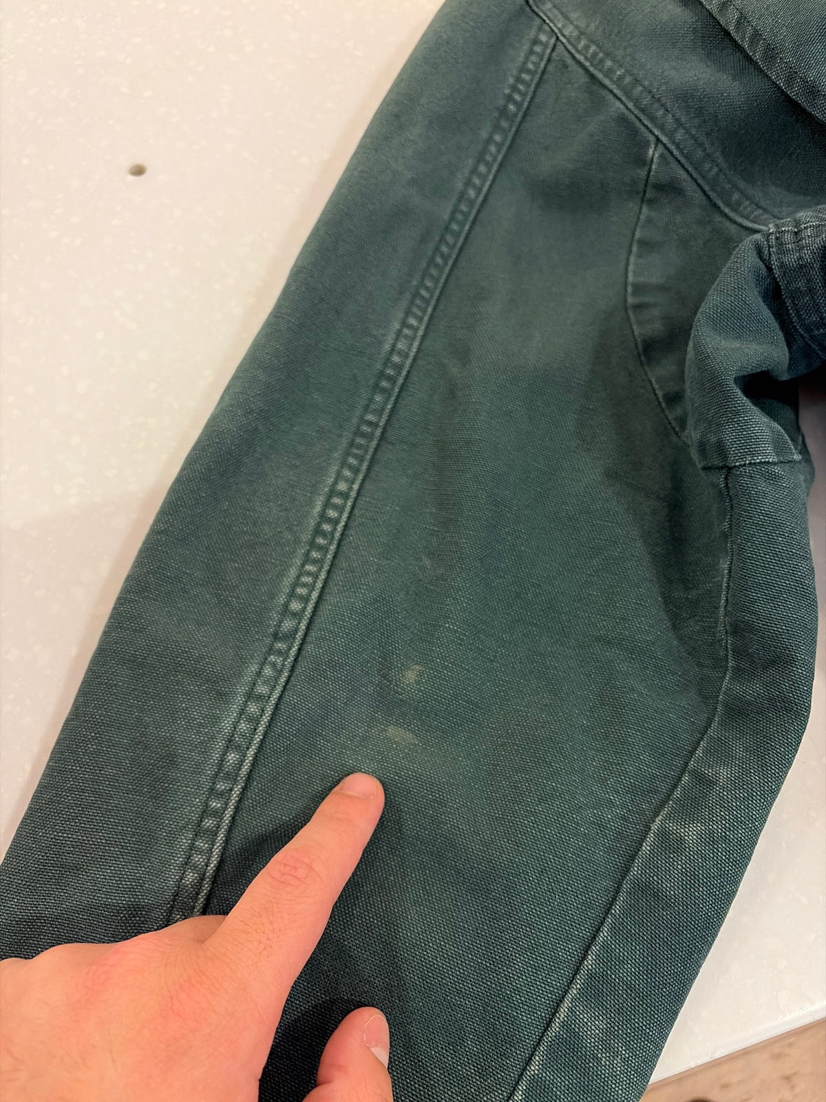 90s L.L. Bean Faded Green Plaid Lined Chore Jacket (L)