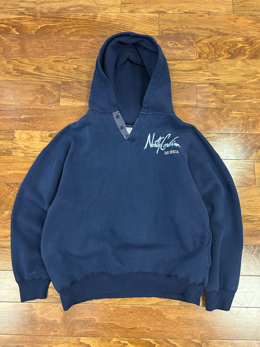 90s UNC Script Vintage Henley Hoodie (XL)