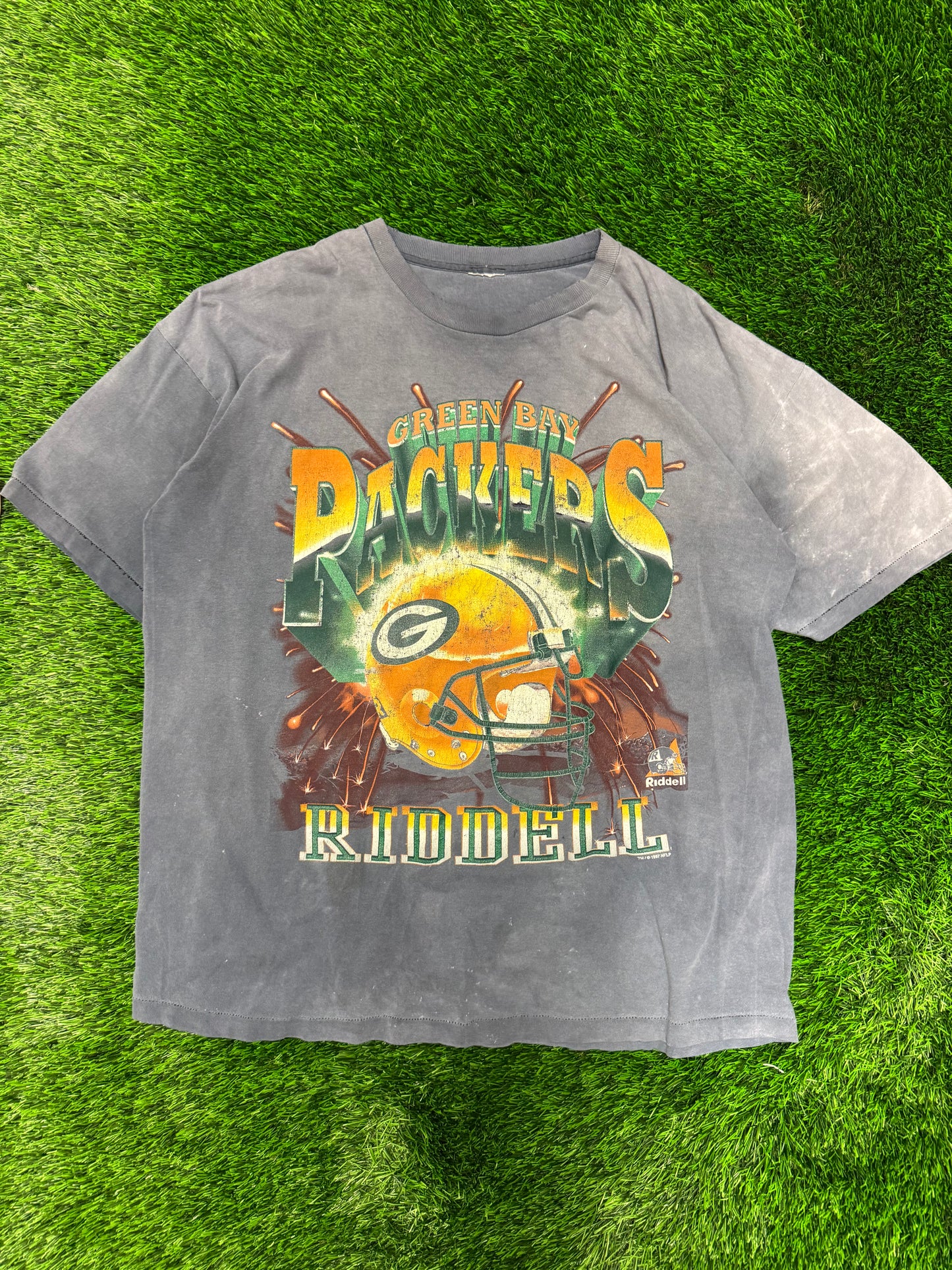 1997 Green bay Packers Riddell Thrashed Faded Tee (XL)