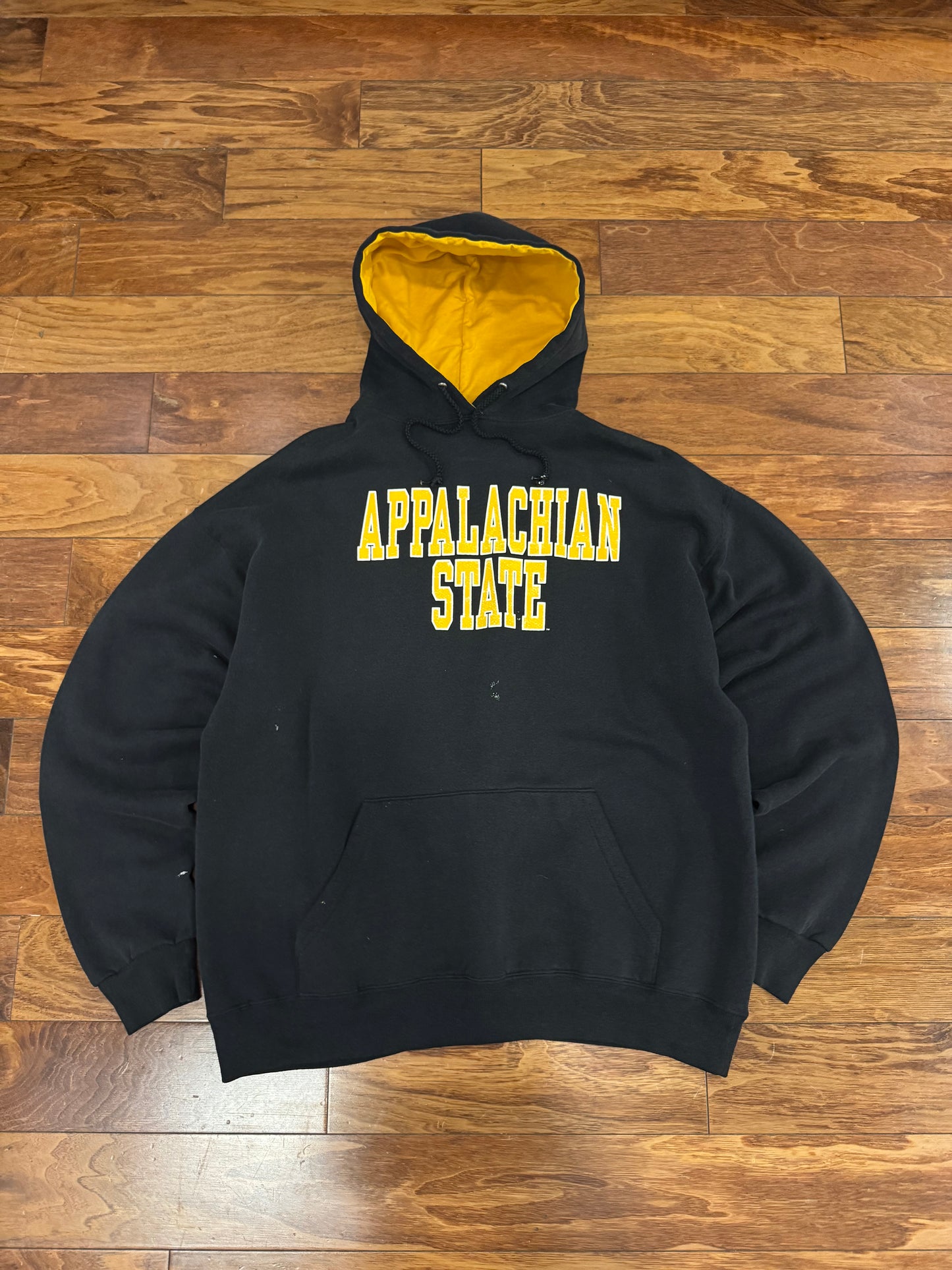 90s Appalachian State Black Paint Distressed Hoodie (XL)