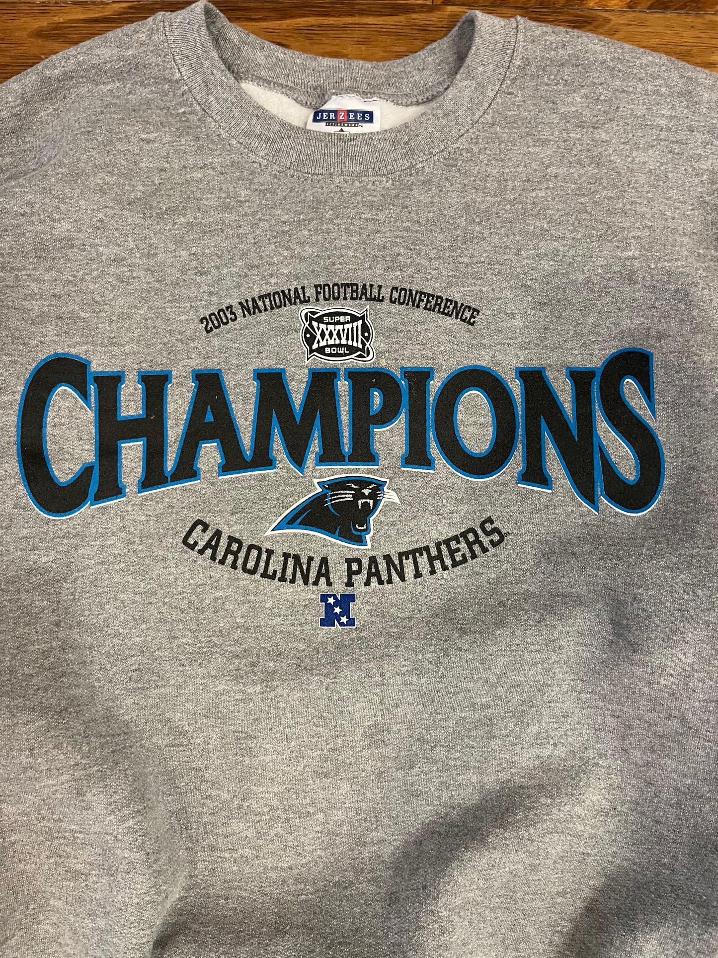 2003 Carolina Panthers Conference Champions Grey Crewneck (L)