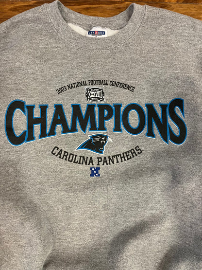 2003 Carolina Panthers Conference Champions Grey Crewneck (L)